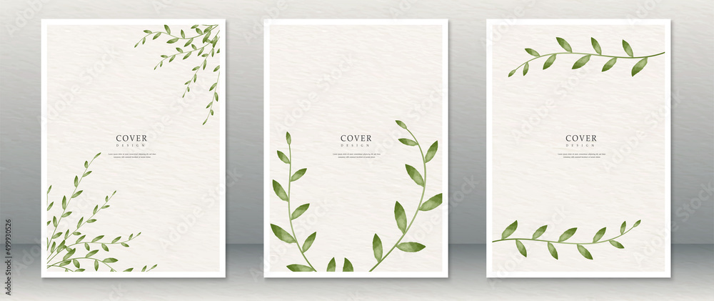 Nature green leaf book cover design background with watercolor texture