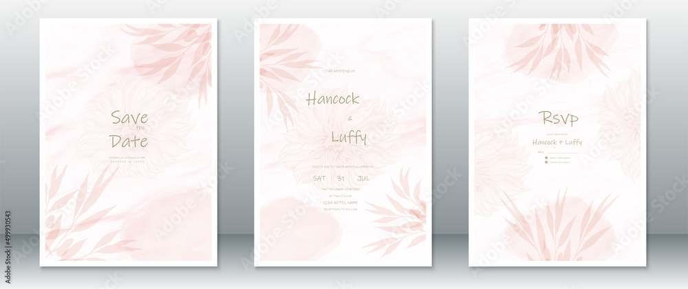 Wedding invitation card template watercolor background elegant of pink with floral design