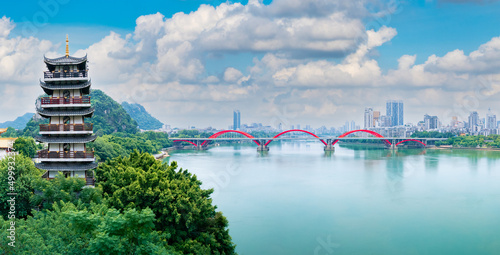 Urban environment of Wenhui Bridge in Liuzhou, Guangxi, China