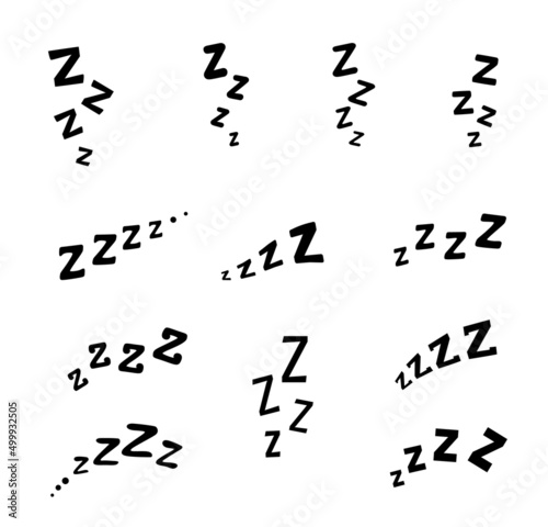 ZZZ, ZZZZ doodle bed sleep snore icons. Vector signs of nap, rest, dream or relax sound, comic book text sound effects with ZZZ lettering, apnea snoring, sleep, dream, nap or slumber isolated symbol