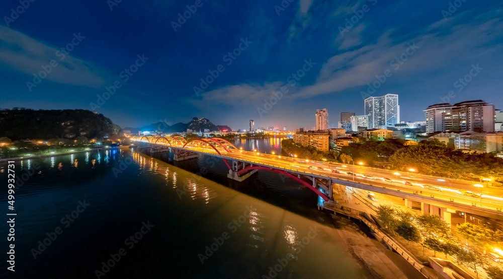 Night view of Wenhui Bridge in Liuzhou, Guangxi, China