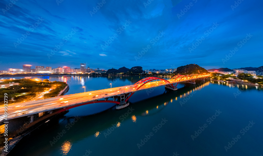 Night view of Wenhui Bridge in Liuzhou, Guangxi, China