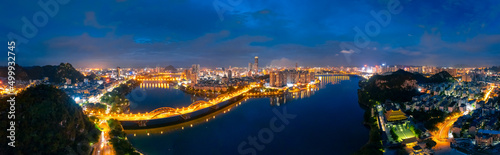 Night view of Wenhui Bridge in Liuzhou, Guangxi, China