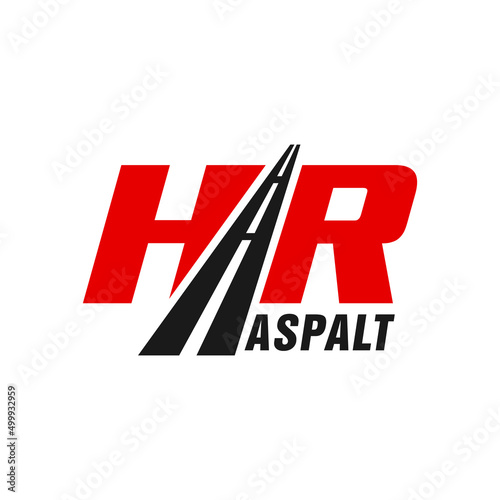 road construction illustration logo with letter HR