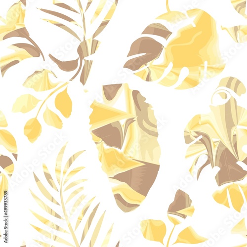 abstract nature seamless pattern plants and foliage on white background. Decorative botanical exotic illustration wallpaper. Colorful hand drawn illustration. vintage exotic prints. Summer design
