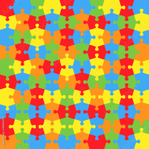 World Autism Awareness Day. 100 colorful jigsaw puzzle background vector.