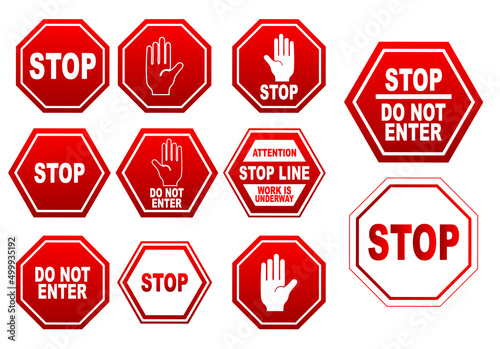 Stop and do not enter sign icon. illustration set of traffic stop and do not enter. Warning and attention. Sign set dangerous, stop and do not enter isolated on white background.

