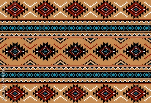 Geometric ethnic oriental seamless pattern traditional Design for background,carpet,wallpaper.clothing,wrapping,Batik fabric,Vector illustration.embroidery style - Sadu, sadou, sadow or sado