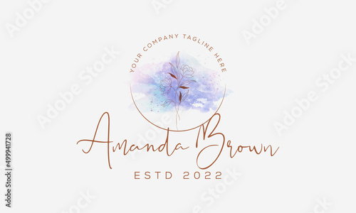 Botanical Floral element Hand Drawn Logo with Wild Flower and Leaves. Logo for spa and beauty salon, boutique, organic shop, wedding, floral designer, interior, photography, cosmetic
