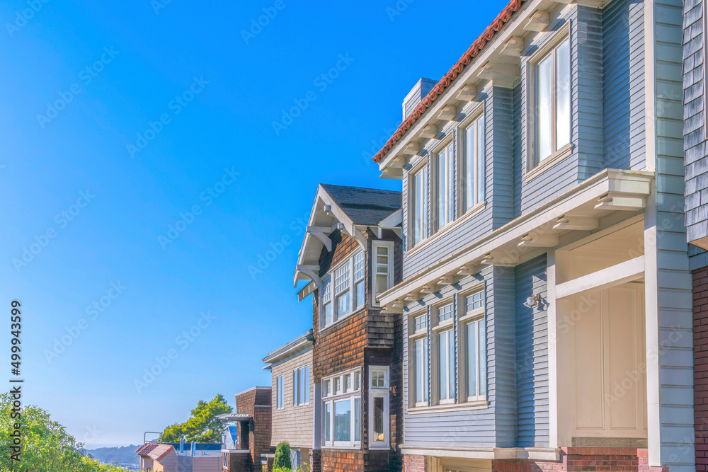 Suburbs neighborhood in San Francisco, California against the clear sky Suburbs neighborhood in San Francisco, California against the clear sky