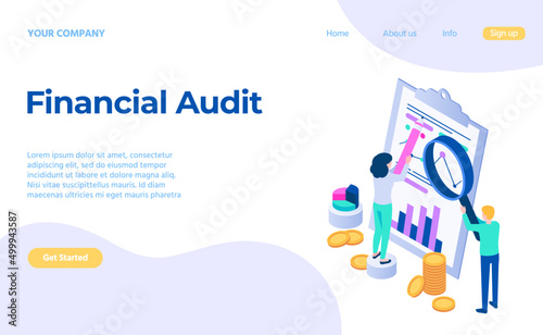 Financial audit service concept analysing chart landing page