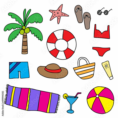 vector doodle summer beach swim 