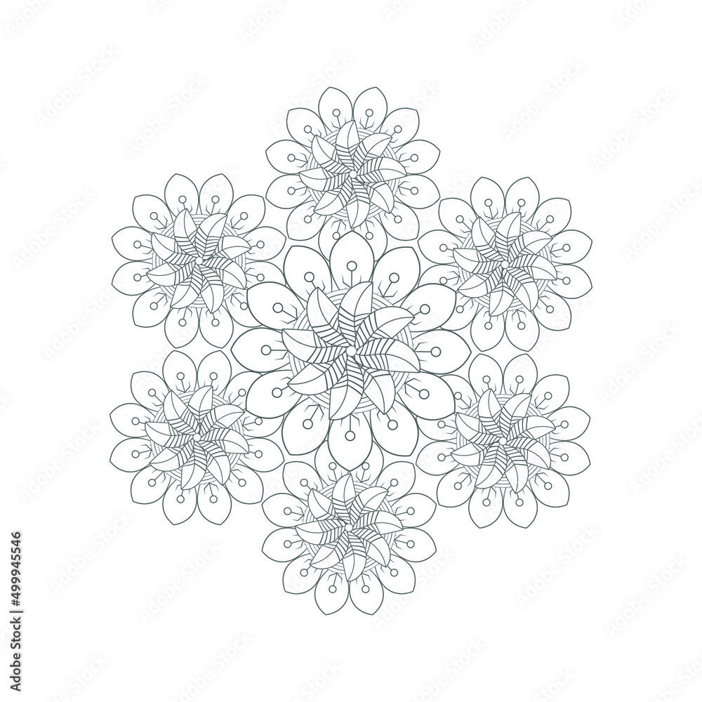 Naklejka premium Colouring page of beautiful flowers for adults and kids in monochrome colour with white background