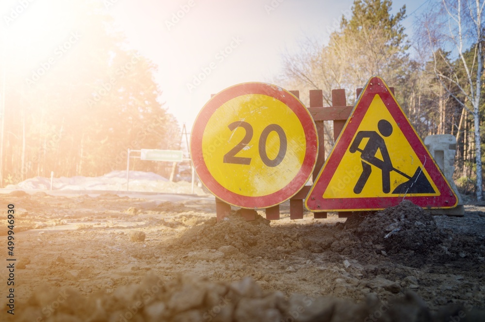 reconstruction-of-the-road-signs-for-road-repairs-and-speed-limits-on