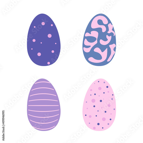 Collection of Easter eggs with various drawings. Traditional religious holiday celebration. Orthodox easter food collection.