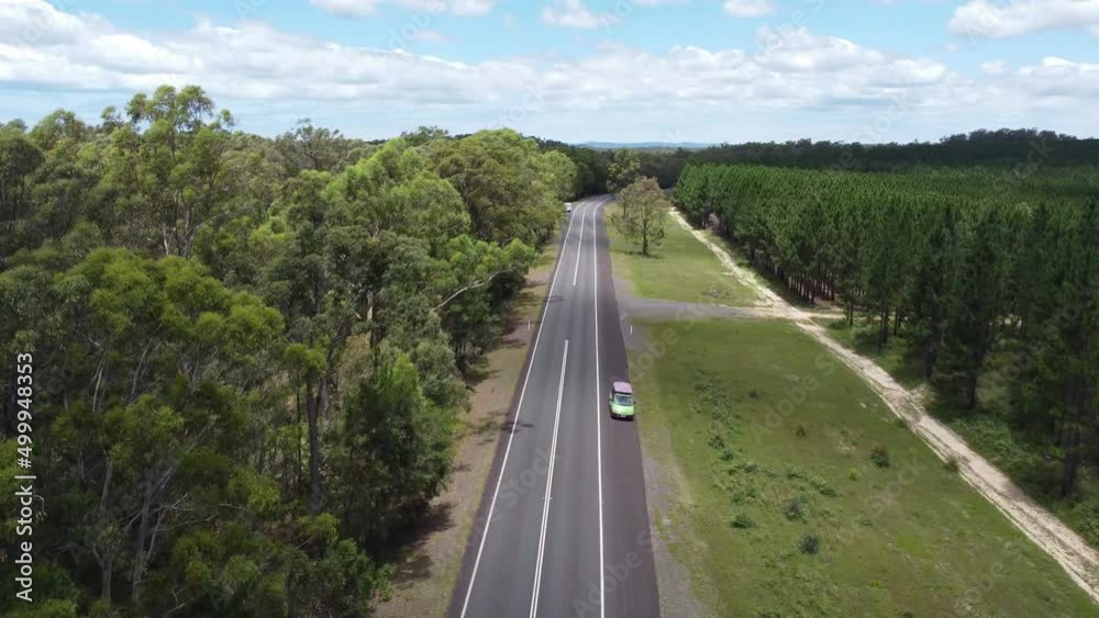 Aerial view of a quiet national Highway and forest both side of the road Aerial view of a quiet national Highway and forest both side of the road
