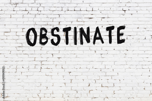 Fotografia Inscription obstinate painted on white brick wall