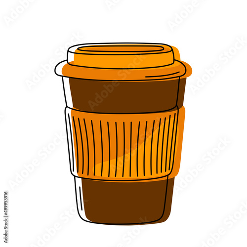 Hand drawn coffee paper cup to take away isolated on a white background. Vector illustration.