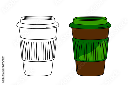 Hand drawn coffee paper cups to take away isolated on a white background. Vector illustration.