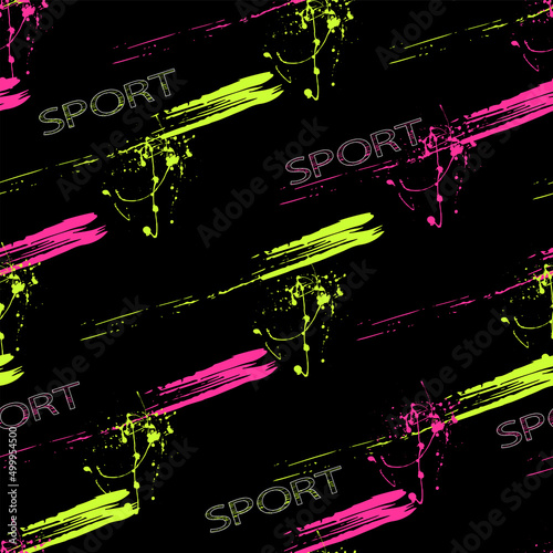 sport pattern with brush lines, traces of paint and text