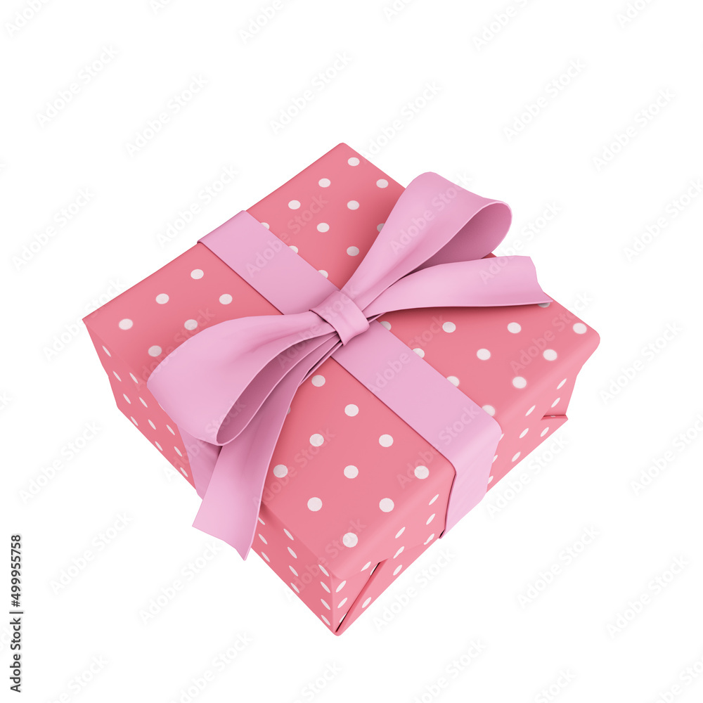 Gift Box with Ribbon Bow. Template for Present, Valentine, Birthday or Wedding Banners. 3D Illustration. File with Clipping Path.