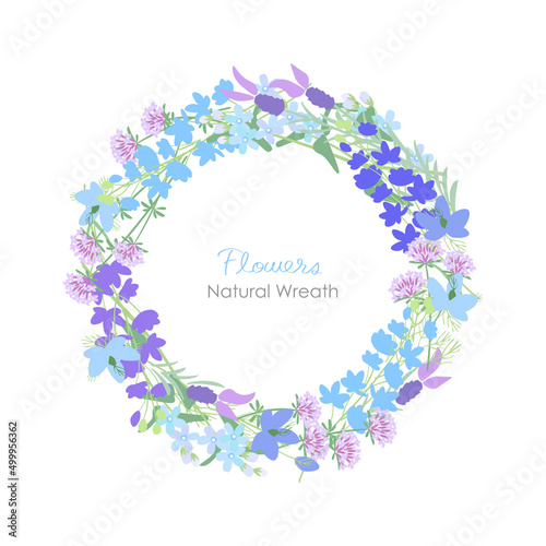 ナチュラルな青い草花のリース