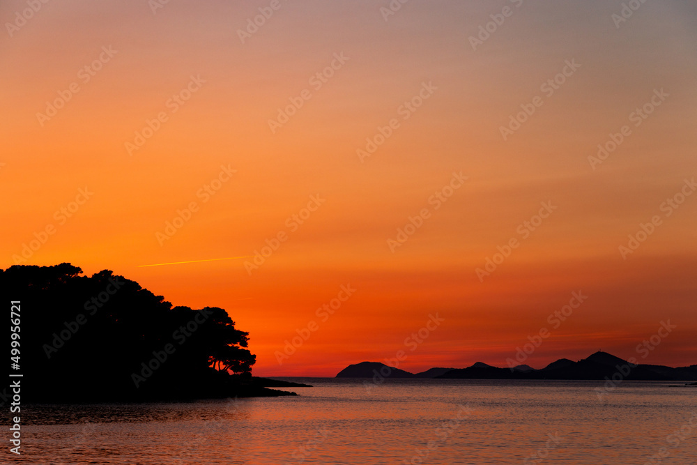 Seascapes of the Adriatic on a sunset time. Resort Dubrovnik.