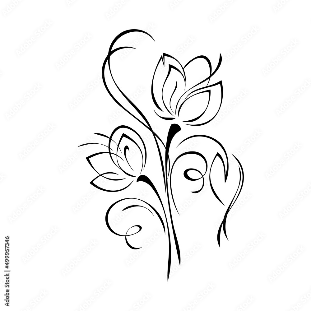 ornament 2284. two stylized flowers with large petals on stems with leaves and curls. graphic decor ornament 2284. two stylized flowers with large petals on stems with leaves and curls. graphic decor