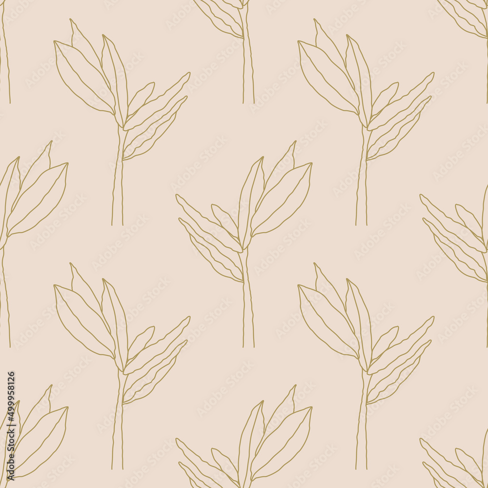 Trendy minimalist seamless botanical pattern with line art composition Trendy minimalist seamless botanical pattern with line art composition