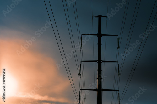Fotografie, Obraz Electricity pylon against the sky. High - voltage power lines .