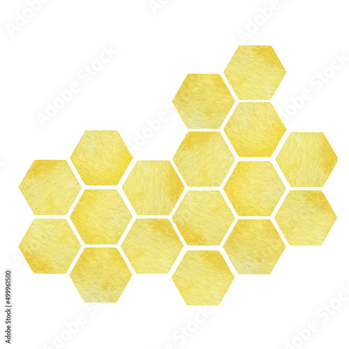 Watercolor yellow big bees combs isolated on white background. Bee background