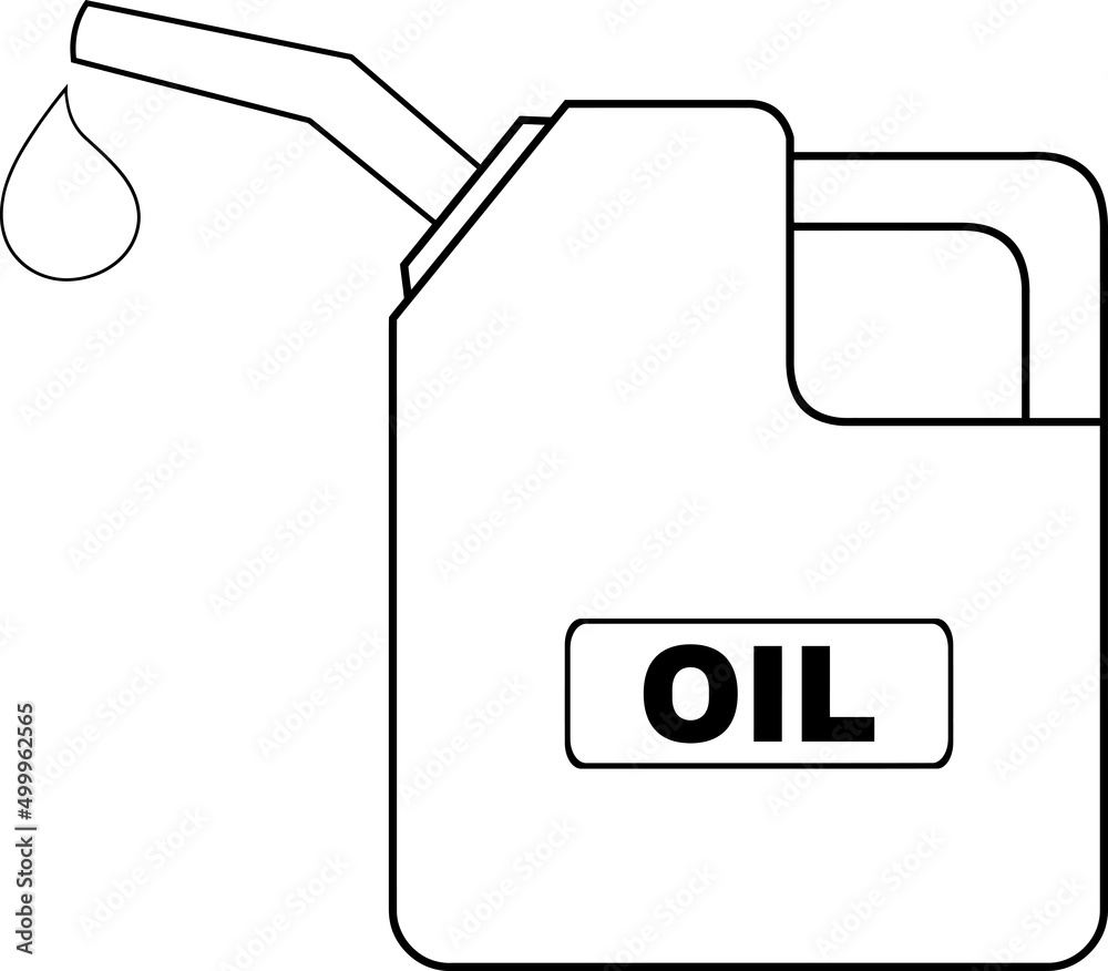 Outlined Cartoon Gasoline Can With Petroleum Or Oil Drop And Sign