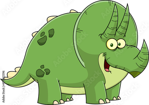 Triceratops Dinosaur Cartoon Character. Vector Hand Drawn Illustration Isolated On White Background