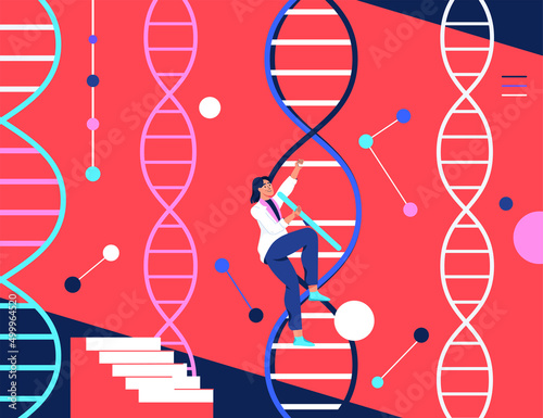 Human DNA, chromosome sequence. Character design. Flat vector illustration.