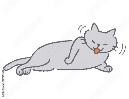 毛づくろいする猫のイラスト