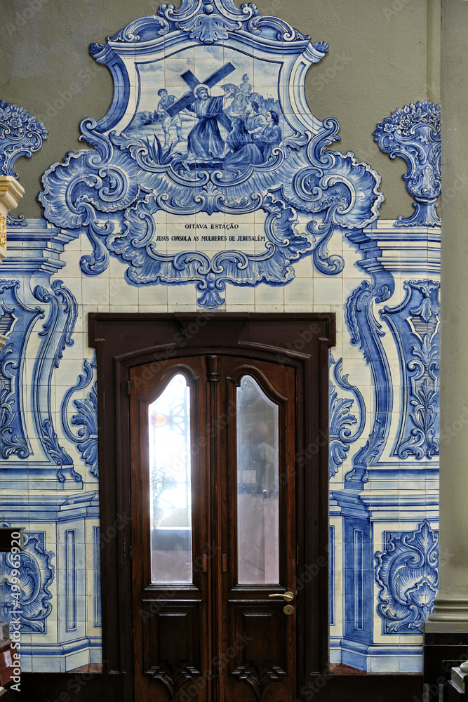 religious panels of Azulejos inside the igreja do Carvalhido, Heart of Jesus, in Porto, Portugal
