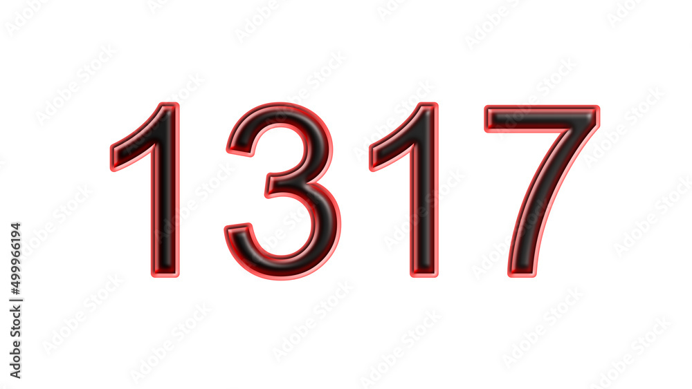 red 1317 number 3d effect white background red 1317 number 3d effect white background