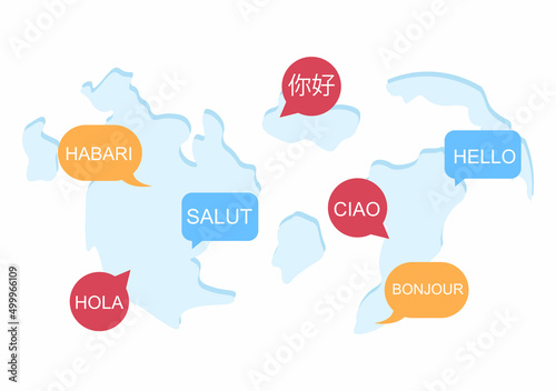 Translator or Translation Language Illustration. Say hello in Different Countries and Multilingual International Communication Cartoon Design