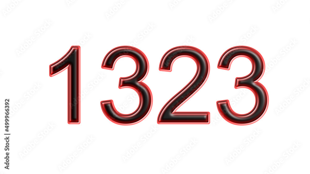 red 1323 number 3d effect white background