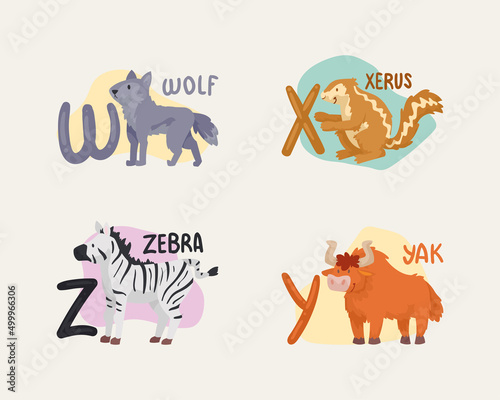 four kids alphabet animals
