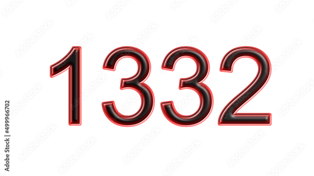 red 1332 number 3d effect white background red 1332 number 3d effect white background