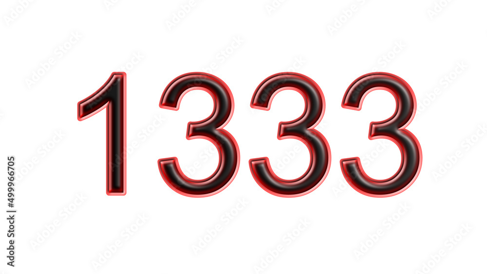 red 1333 number 3d effect white background red 1333 number 3d effect white background