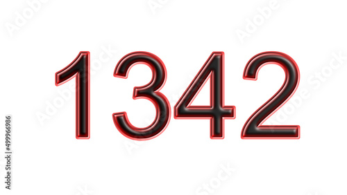 red 1342 number 3d effect white background