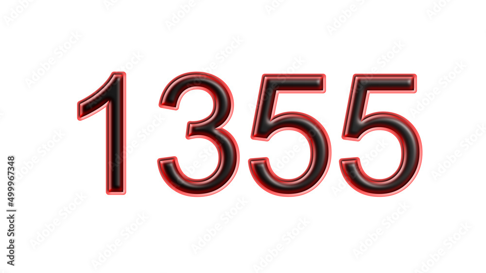 red 1355 number 3d effect white background red 1355 number 3d effect white background