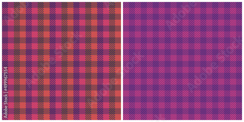 Checked plaid pattern in pink, yellow, orange and purple. Seamless large herringbone tartan vector for winter scarf, picnic blanket, duvet cover, other textile print.