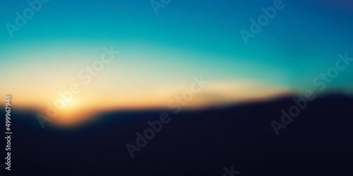 Colorful Abstract Blurry Image - Blue Sky, Sunset, Sun Over the Horizon in the Dusk, Darkness Closing - Wide Scale Background Creative Design Template - Illustration in Freely Editable Vector Format © bagotaj