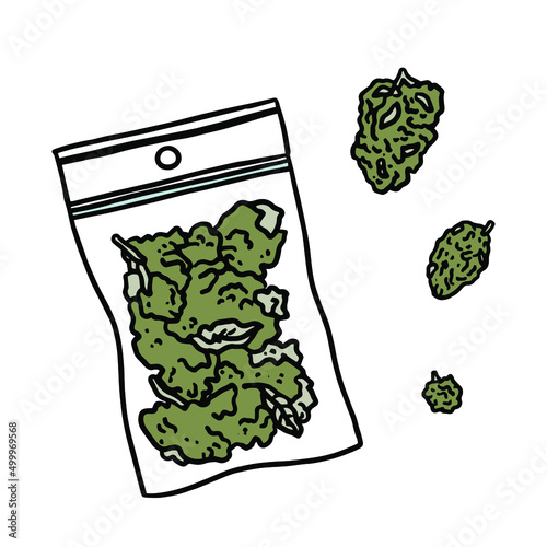Vector illustration of a zip bag full of marijuana buds isolated on white background.