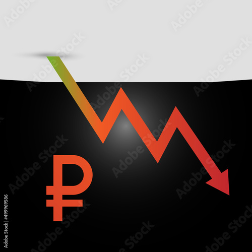 Russian ruble red downfall crisis of economy. Russian economy and national currency market crisis concept. Vector illustration.