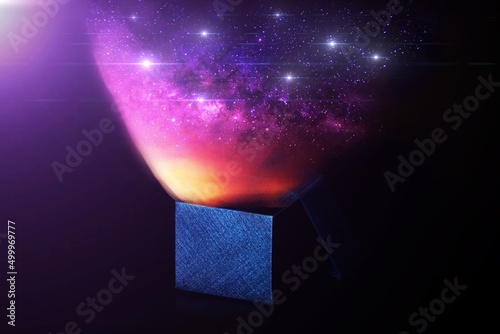 Fotografie Spiritual image: mystery box with shining spaceship ,Love from universe and open mind concept