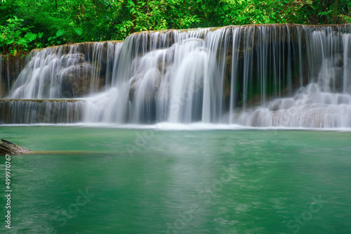 Landscape Huay Mae Kamin waterfall  Srinakarin Dam in Kanchanaburi  Thailand.